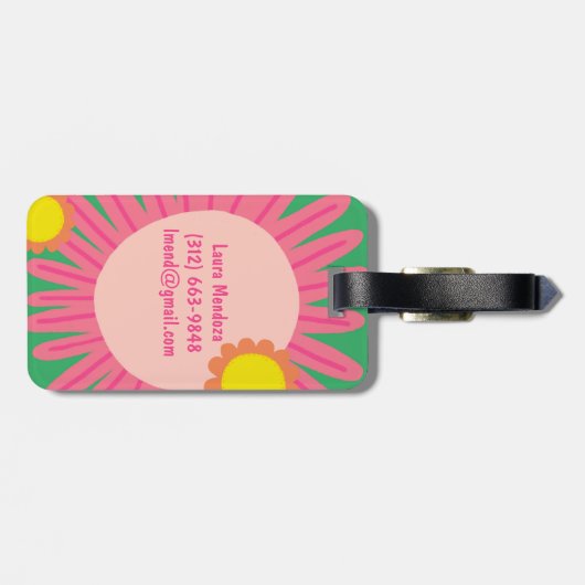 ピンクオレンジデイジーフラワーカスタマイズイニシャル ラゲッジタグ (裏面横)