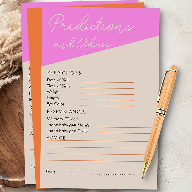 ピンクオレンジトリカラーベビー予測とアドバイス (Predictions and Advice baby shower activity from my Tricolor Baby Shower Collection)