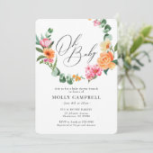 ピンクオレンジトロピカルフラワーリースベビーシャワー 招待状 (スタンド正面)