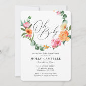 ピンクオレンジトロピカルフラワーリースベビーシャワー 招待状 (正面)