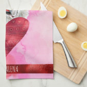 ピンクオレンジドッグラバーバレンタインギフトサンバーナード キッチンタオル (四つ折り)