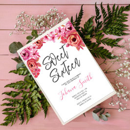 ピンクオレンジバラSweet sixteen誕生日 招待状