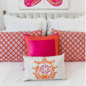 ピンクオレンジパゴダフラワーフレームモノグラムイニシャル ランバークッション