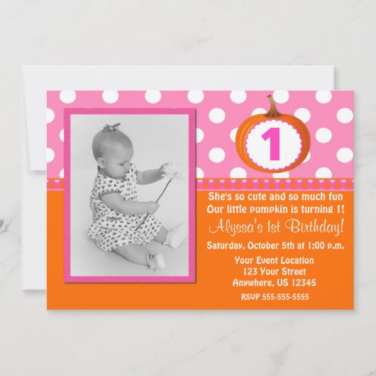 ピンクオレンジパンプキン誕生日招待状 招待状 (正面)