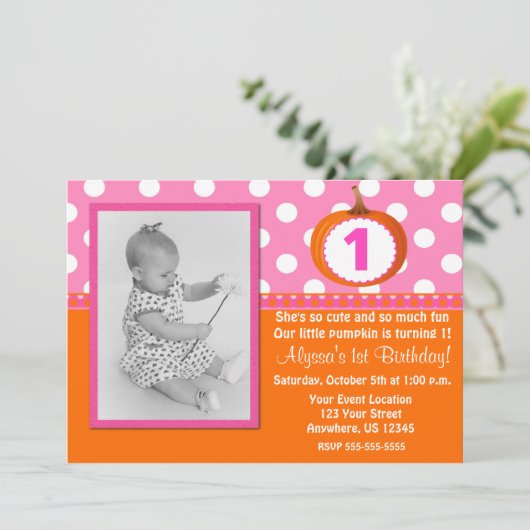 ピンクオレンジパンプキン誕生日招待状 招待状 (スタンド正面)