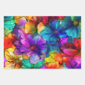 ピンクオレンジパープルティール(緑がかった色)花アルコールインク ラッピングペーパーシート (正面2)