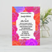 ピンクオレンジパープルフローラQRコードバラ結婚s 招待状 (スタンド正面)