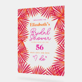 ピンクオレンジパームズトロピカルブライダルシャワーウェルカム アクリルサイン (傾斜)