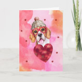 ピンクオレンジビーグルバレンタインデイギフトドッグ カード (正面)