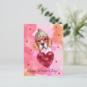 ピンクオレンジビーグルバレンタインデイギフトドッグ シーズンポストカード (スタンド正面)