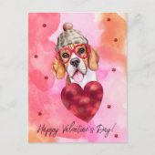 ピンクオレンジビーグルバレンタインデイギフトドッグ シーズンポストカード (正面)