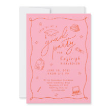 ピンクオレンジフォトハンドドロードグラードパーティの招待状