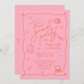 ピンクオレンジフォトハンドドロードグラードパーティの招待状 案内状 (正面/裏面)