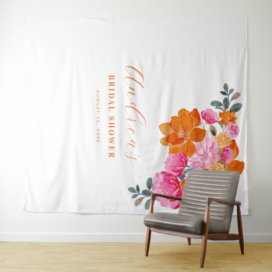 ピンクオレンジフォトブースブライダルシャワー背景 タペストリー (インサイチュ(横))