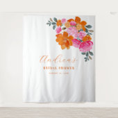 ピンクオレンジフォトブースブライダルシャワー背景 タペストリー (正面)