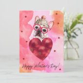 ピンクオレンジフランスのブルドッグヴァレンティーンズデイギフトドッグ シーズンカード (スタンド正面)