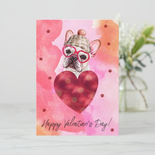 ピンクオレンジフランスのブルドッグヴァレンティーンズデイギフトドッグ シーズンカード (スタンド正面)