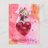 ピンクオレンジフランスのブルドッグヴァレンティーンズデイギフトドッグ シーズンポストカード (正面)