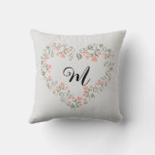 ピンクオレンジフローラと緑のハートモノグラム クッション (裏面)