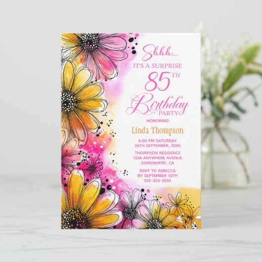 ピンクオレンジフローラサプライズ85thバースデーパーティー 招待状 (スタンド正面)