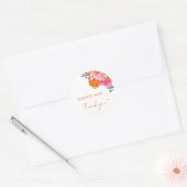 ピンクオレンジフローラハートスモールビジネスサンキュー ラウンドシール (封筒)