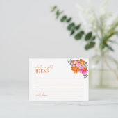 ピンクオレンジフローラブライダルシャワーデイトナイトアイディア エンクロージャーカード (スタンド正面)