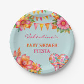 ピンクオレンジフローラブルーフィエスタベビーシャワー ペーパープレート (正面)