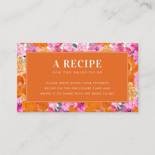 ピンクオレンジフローラレシピ要求ブライダルシャワー エンクロージャーカード (正面)
