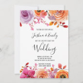 ピンクオレンジフローラ春結婚秋 招待状 (正面)