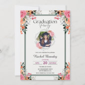 ピンクオレンジフローラ水彩写真卒業 招待状 (正面)