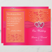 ピンクオレンジフローラ、ハート結婚式 プログラム (正面/裏面)