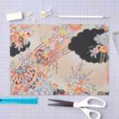 ピンクオレンジブラック着物日本のフローラデコパージュ 薄葉紙 (クラフト)