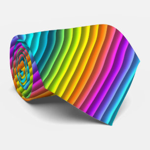 ピンクオレンジブルーターコイズグリーンレインボーストライプズ ネクタイ