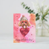 ピンクオレンジプードルバレンタインデギフト シーズンポストカード (スタンド正面)