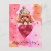 ピンクオレンジプードルバレンタインデギフト シーズンポストカード (正面)