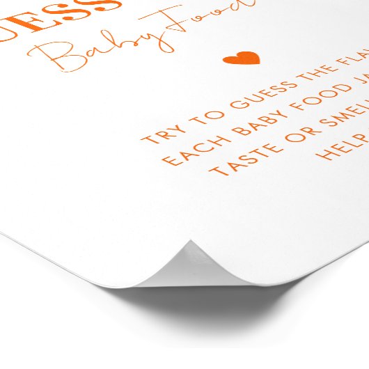 ピンクオレンジベビー食べ物の赤ちゃんシャワーサインを推測 ポスター (角)