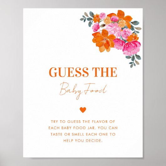 ピンクオレンジベビー食べ物の赤ちゃんシャワーサインを推測 ポスター (正面)