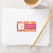 ピンクオレンジホワイトダマスクイニシャル住所 シール (インサイチュ)