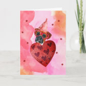 ピンクオレンジボクサーバレンタインデーのギフトドッグ カード (正面)