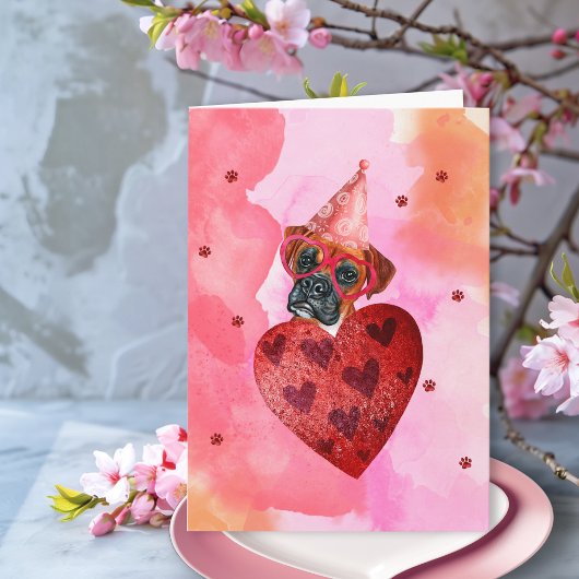 ピンクオレンジボクサーバレンタインデーのギフトドッグ カード