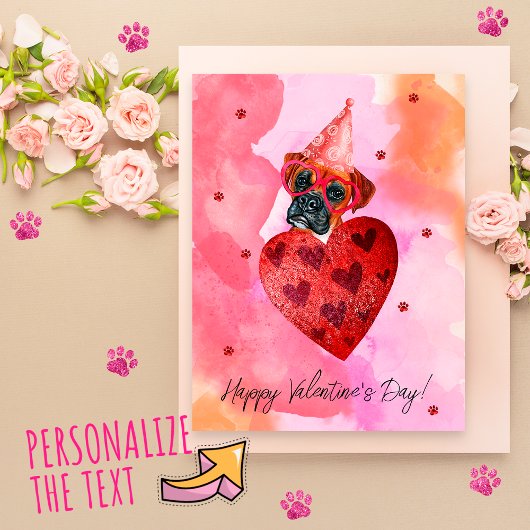 ピンクオレンジボクサーバレンタインデーのギフトドッグ シーズンポストカード