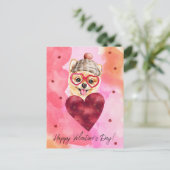 ピンクオレンジポメラニア犬バレンタインデイギフトドッグ シーズンポストカード (スタンド正面)