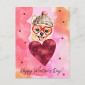 ピンクオレンジポメラニア犬バレンタインデイギフトドッグ シーズンポストカード (正面)