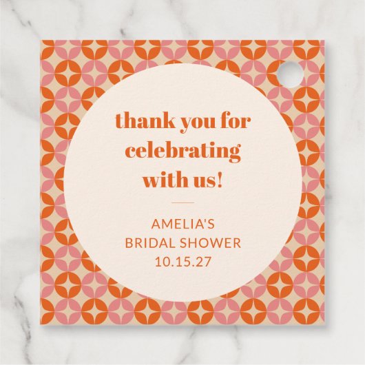 ピンクオレンジミッドセンチュリーカスタムブライダルシャワー感謝してい フェイバータグ (裏面)