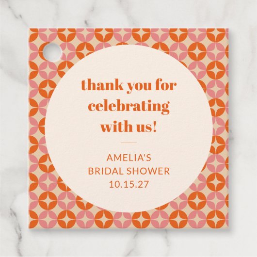 ピンクオレンジミッドセンチュリーカスタムブライダルシャワー感謝してい フェイバータグ (正面)
