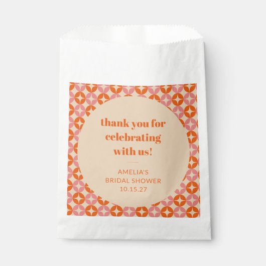 ピンクオレンジミッドセンチュリーカスタムブライダルシャワー感謝してい フェイバーバッグ (正面)