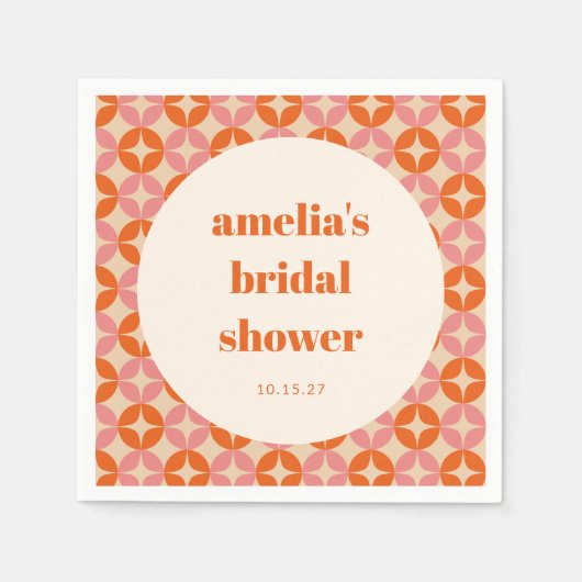 ピンクオレンジミッドモダンセンチュリーカスタムブライダルシャワー スタンダードカクテルナプキン (正面)