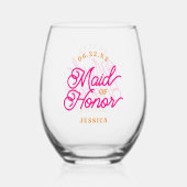 ピンクオレンジミニマモダンリストメイド・オブ・オーナー（花嫁付き添い人） ステムなしワイングラス (正面)