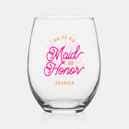 ピンクオレンジミニマモダンリストメイド・オブ・オーナー（花嫁付き添い人） ステムなしワイングラス