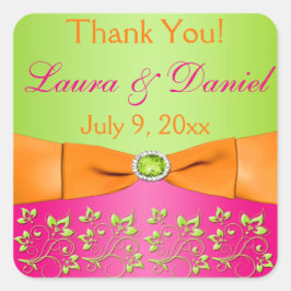 ピンクオレンジライムフローラ結婚式の引き出物シール2 スクエアシール